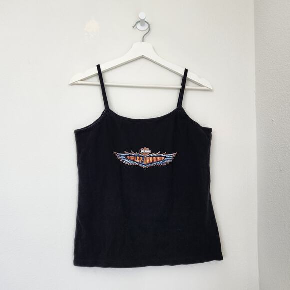 Y2K Harley Davidson Black Tank Top Spaghetti Strap Barb’s Philadelphia M/L Biker - Picture 6 of 6
